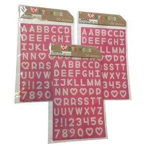 Alphabet Number Glitter Stickers Pink White 3 Sheets 165 Total School Craft NEW
